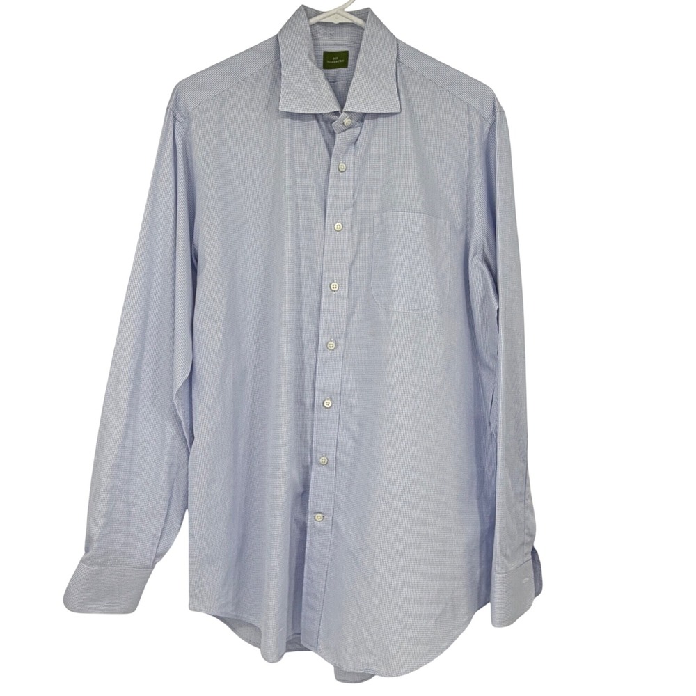 Sid Mashburn Mens Blue White Micro Gingham Dress Shirt 16.5 35 Long Sleeve